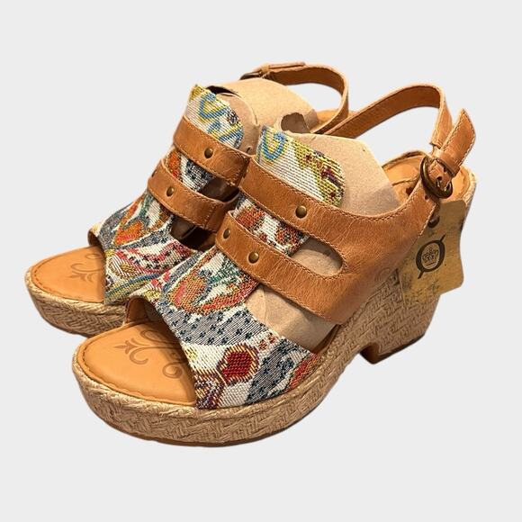 Born Shoes - NWT BORN Brewster Platform Wedge Sandal Tapestry Leather Jute Heel Size 10 M